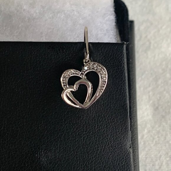 Womens Interlocking Twin Heart Design Diamond Silver Drop Earrings #925 - New - Picture 5 of 14